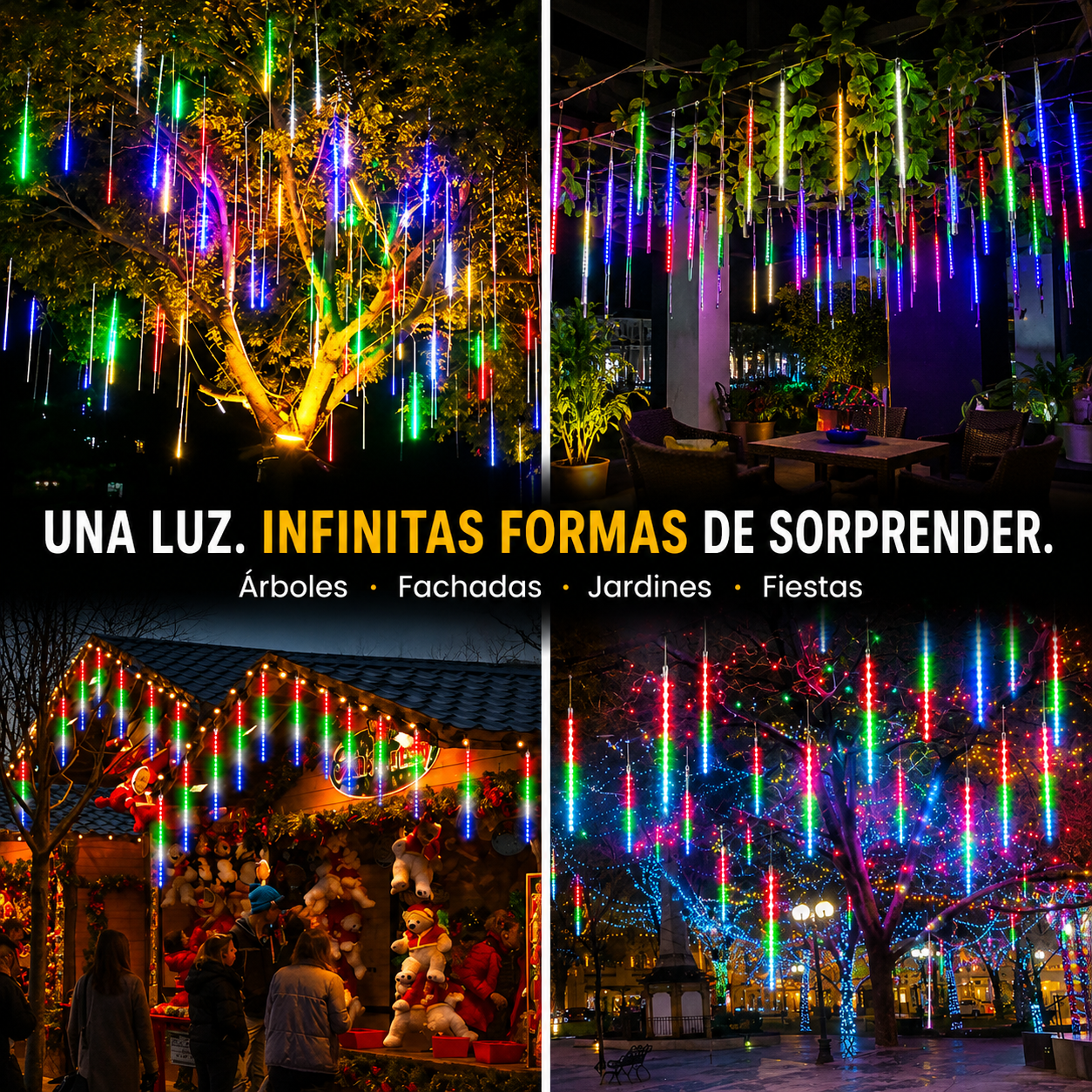 Luces Solares de Navidad Efecto Meteorito ☄️ | Preventa Navideña 🎄