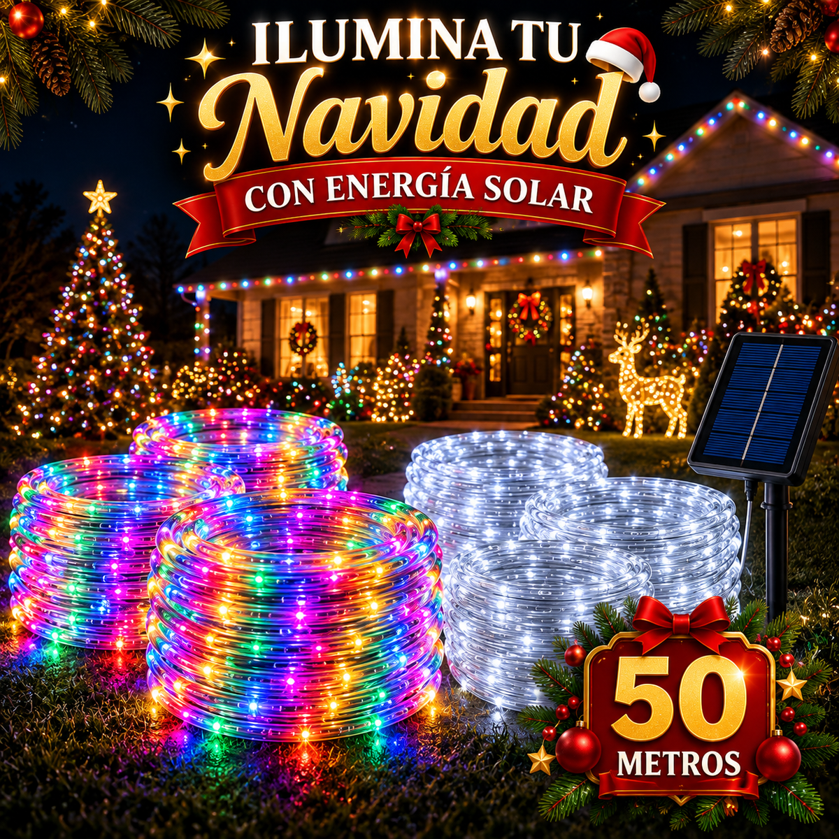 Guirnalda Solar LED Premium 50 Metros 🎄 Preventa Navideña