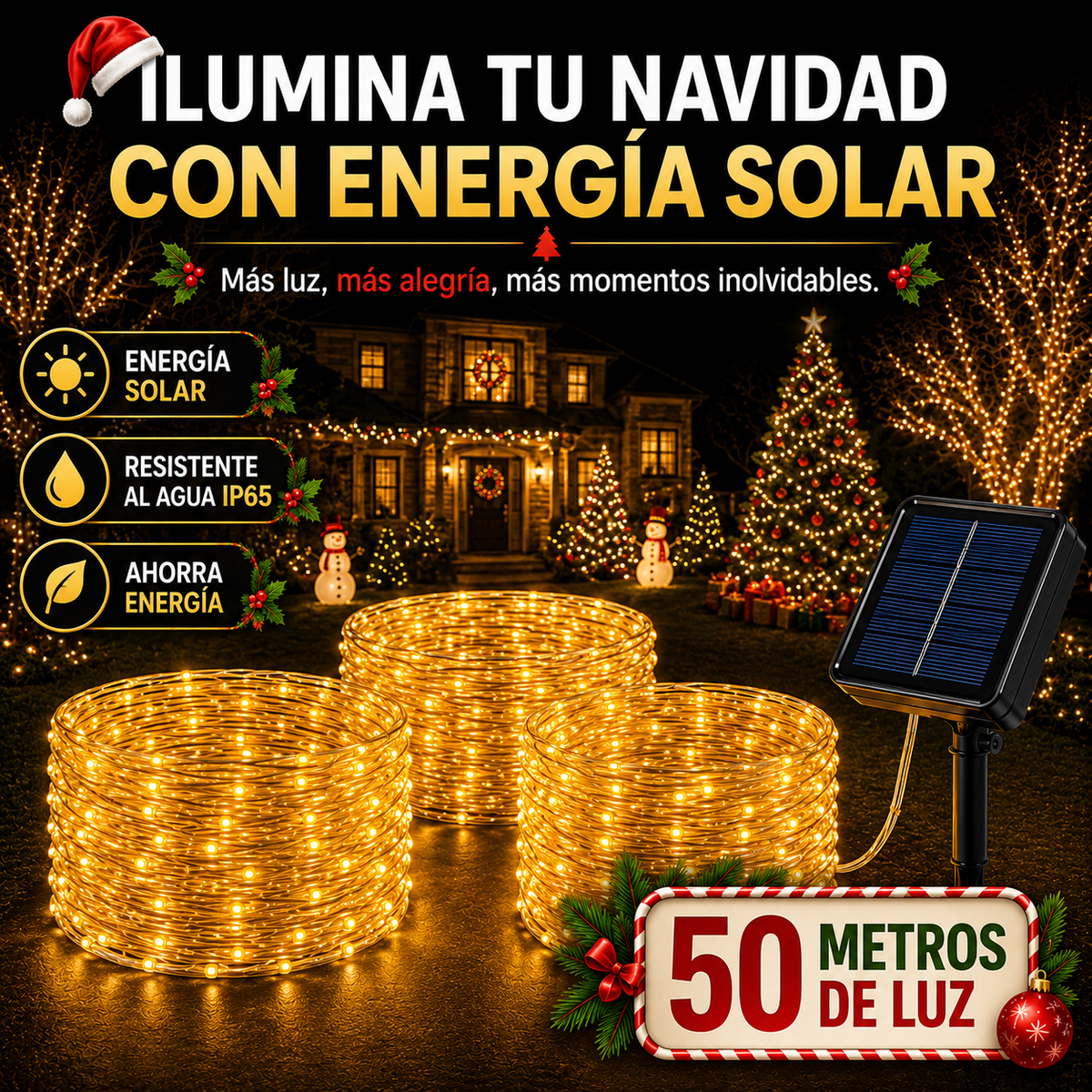 Preventa Navideña 🎄 Guirnalda Solar LED Premium 50 Metros