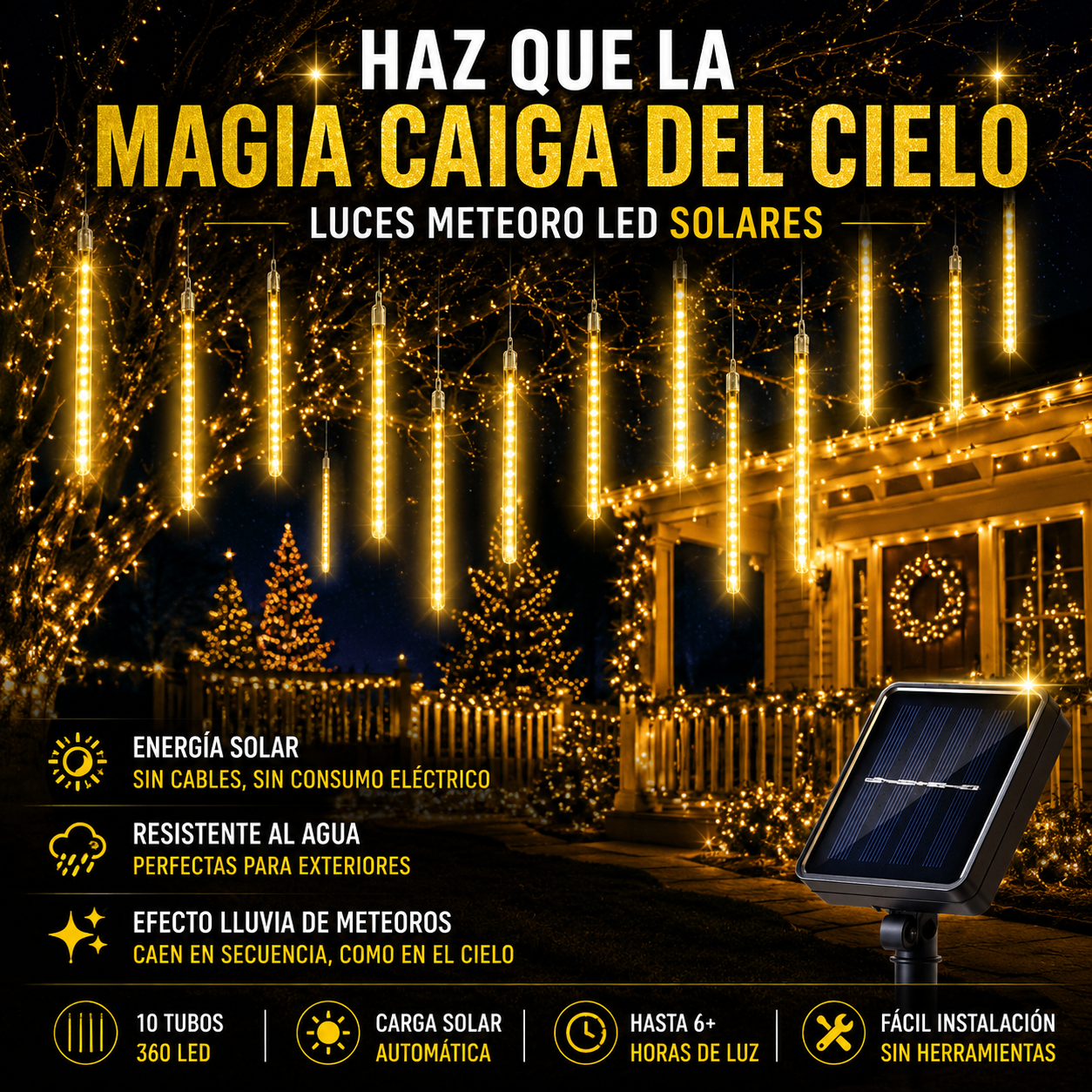 Luces Solares de Navidad Efecto Meteorito ☄️ | Preventa Navideña 🎄
