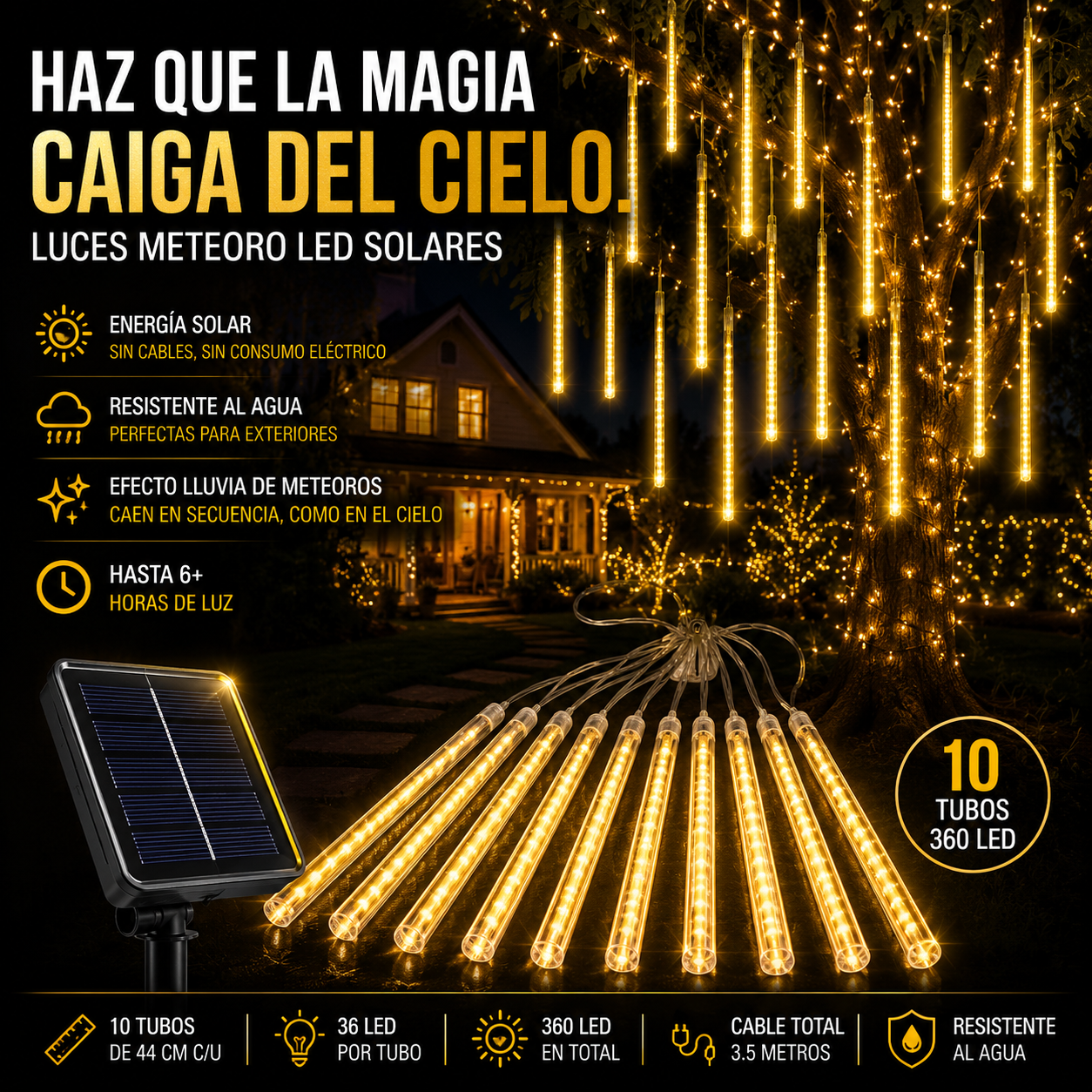 Luces Solares de Navidad Efecto Meteorito ☄️ | Preventa Navideña 🎄