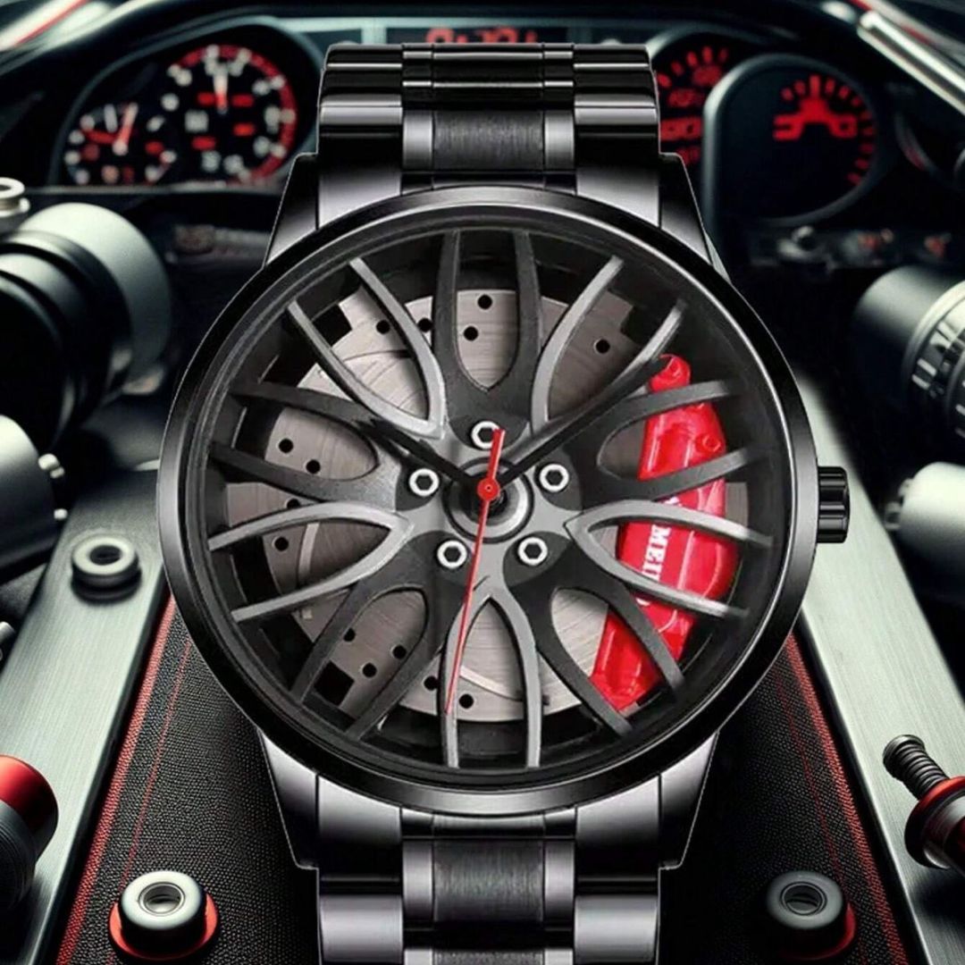 Reloj de Cuarzo con Diseño en Forma de Rueda de Coche