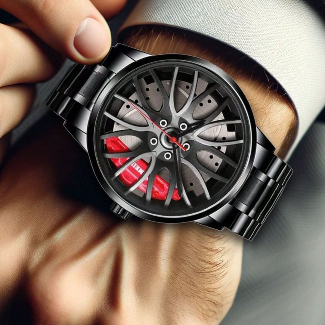 Reloj de Cuarzo con Diseño en Forma de Rueda de Coche
