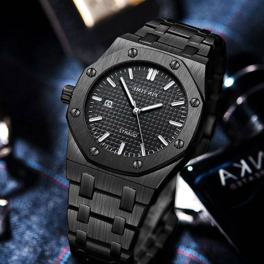 Reloj de Cuarzo con Esfera Geométrica y Calendario PINTIME – Elegancia y Precisión