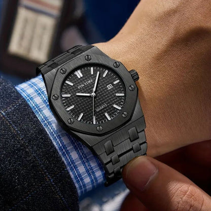 Reloj de Cuarzo con Esfera Geométrica y Calendario PINTIME – Elegancia y Precisión