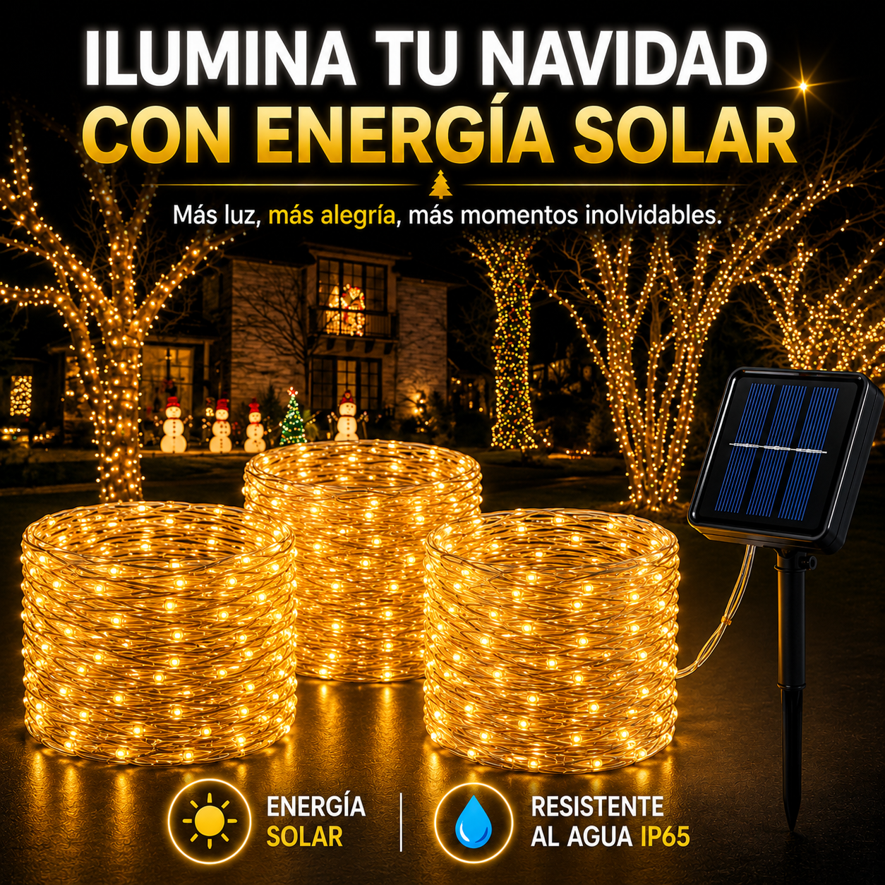Preventa Navideña 🎄 Guirnalda Solar LED Premium 50 Metros - 50% de Descuento